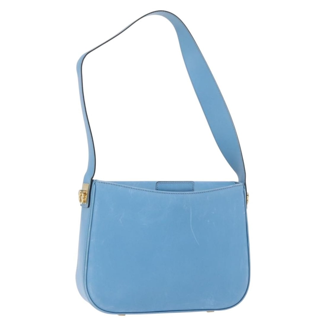 CELINE leather light blue gold shoulder bag Italy: CELINE leather light blue gold shoulder bag Italy This CELINE shoulder bag is crafted from leather in a light blue and gold color combination. Designed for women, the bag features a structured silhoue