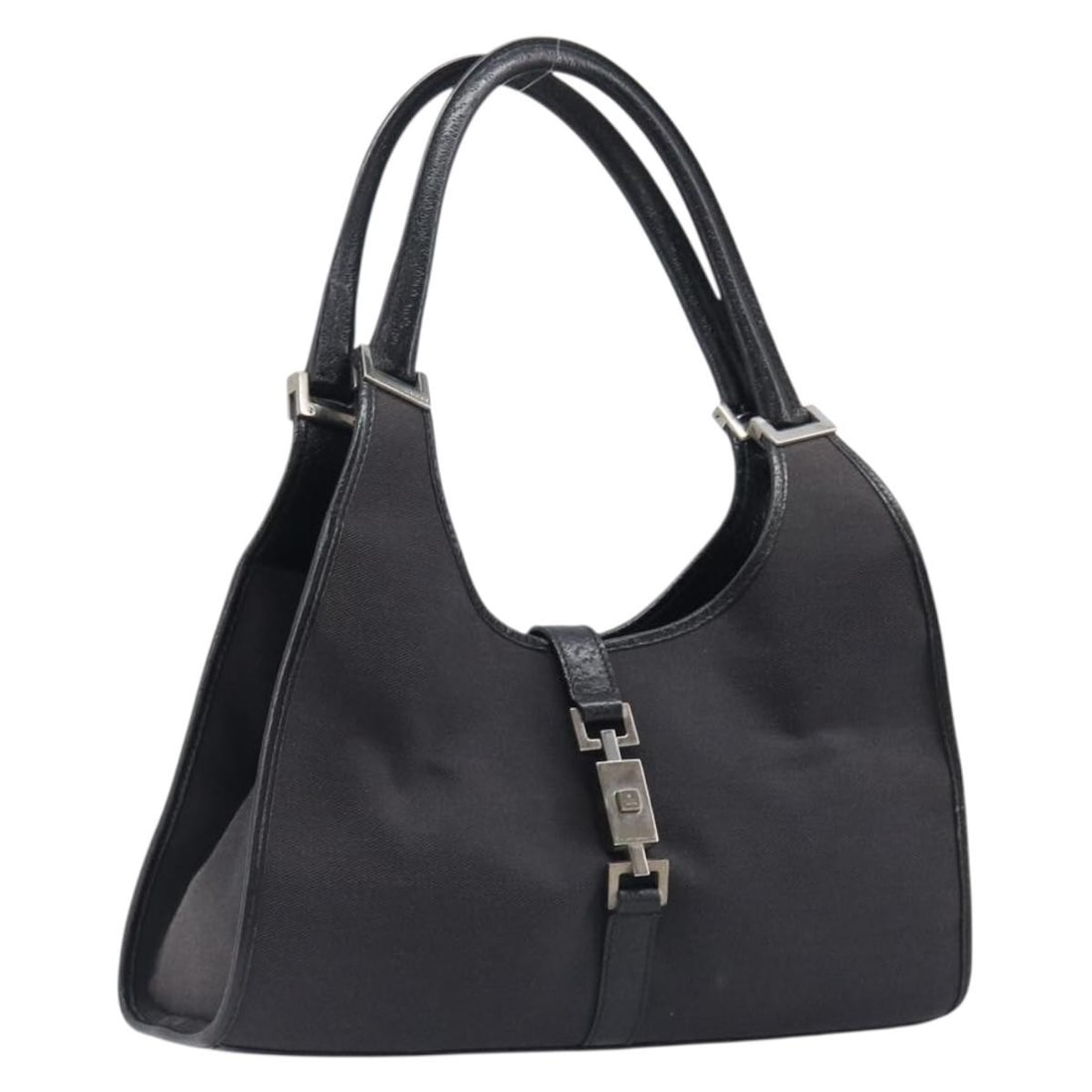 GUCCI 002 1067 Jackie canvas handbag in black and silver: GUCCI 002 1067 Jackie canvas handbag in black and silver Gucci Jackie handbag in black canvas with silver-tone accents, made in Italy. This women's handbag includes only the bag shown; item box and du