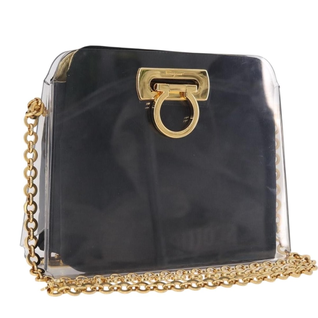 Salvatore Ferragamo Gancini Chain Clear Plastic Shoulder Bag Gold Tone: Salvatore Ferragamo Gancini Chain Clear Plastic Shoulder Bag Gold Tone Salvatore Ferragamo Gancini chain shoulder bag in clear and gold-tone plastic. Made in Italy, this women's shoulder bag includes 