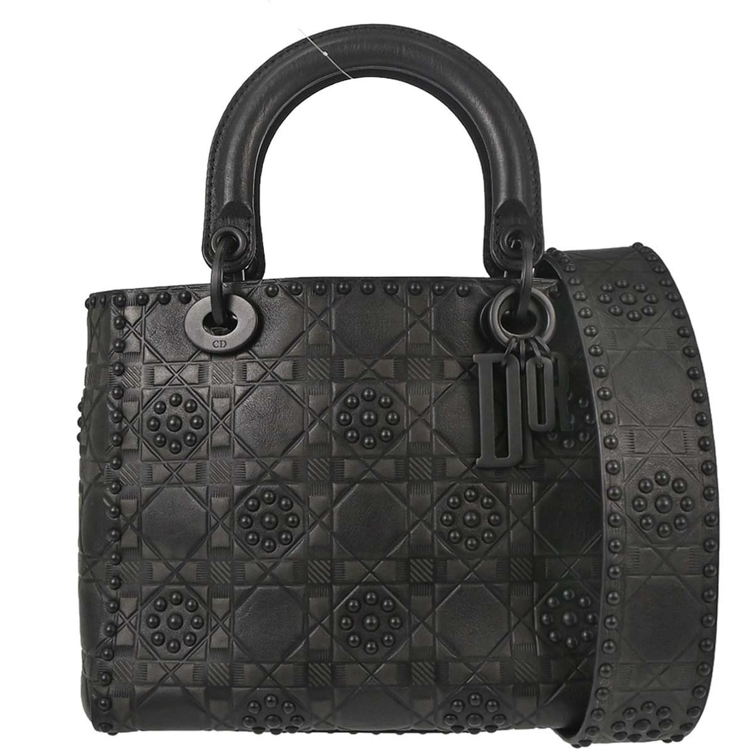 Dior Lady Dior black calfskin satchel with shoulder straps 35-MA-0148: Dior Lady Dior black calfskin satchel with shoulder straps 35-MA-0148 Christian Dior Lady Dior Cannage 2way handbag in black calfskin with quilted detailing. This medium satchel features double handle