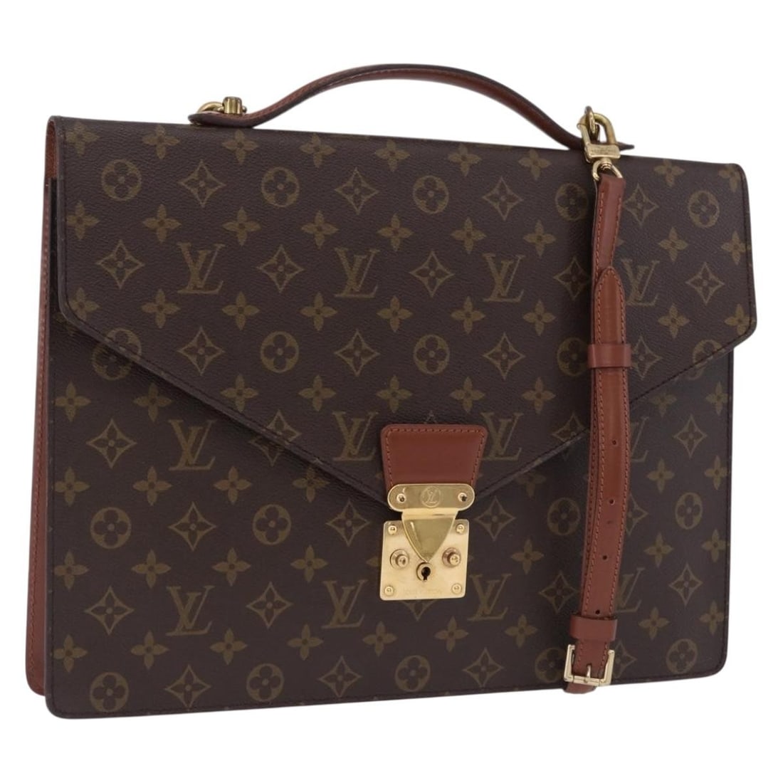 Louis Vuitton M53338 Monogram Canvas Briefcase with Shoulder Strap: Louis Vuitton M53338 Monogram Canvas Briefcase with Shoulder Strap Louis Vuitton Porte Documents Bandouliere business bag in Monogram canvas with a shoulder strap. Made in France, this women's bag sho
