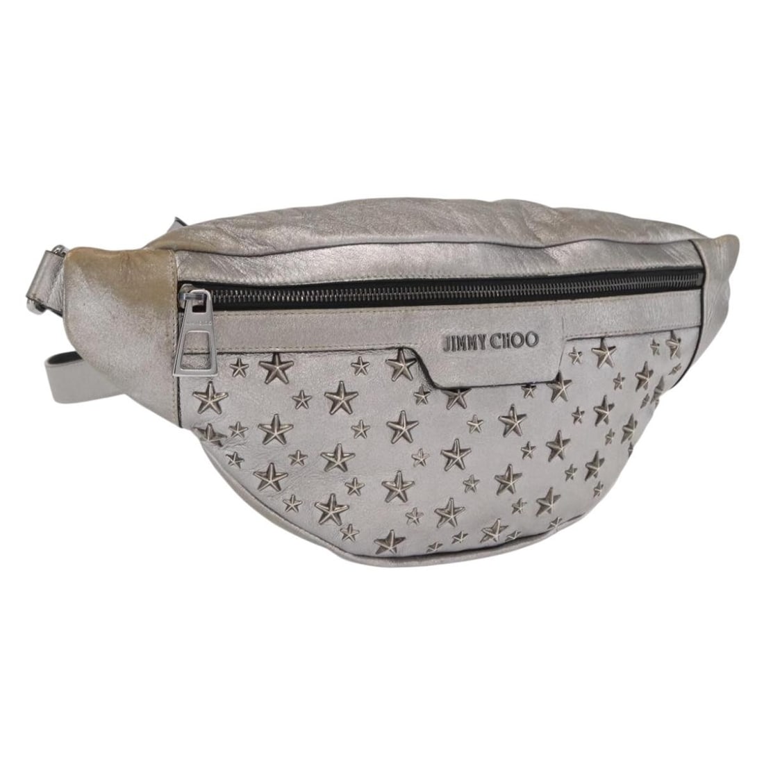 Silver Leather Jimmy Choo Body Bag Crossbody Purse Italy: Silver Leather Jimmy Choo Body Bag Crossbody Purse Italy This Jimmy Choo body bag features silver leather with a compact, modern silhouette. The bag is crafted in Italy and includes an adjustable shou