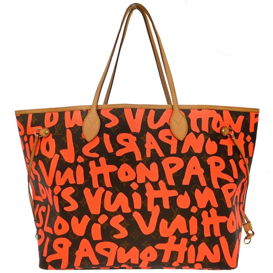 Louis Vuitton Neverfull GM Orange Monogram Graffiti Tote M93702: Louis Vuitton Neverfull GM Orange Monogram Graffiti Tote M93702 Louis Vuitton Neverfull GM tote bag in orange Monogram Graffiti canvas with leather trim. This large women's tote features double handle