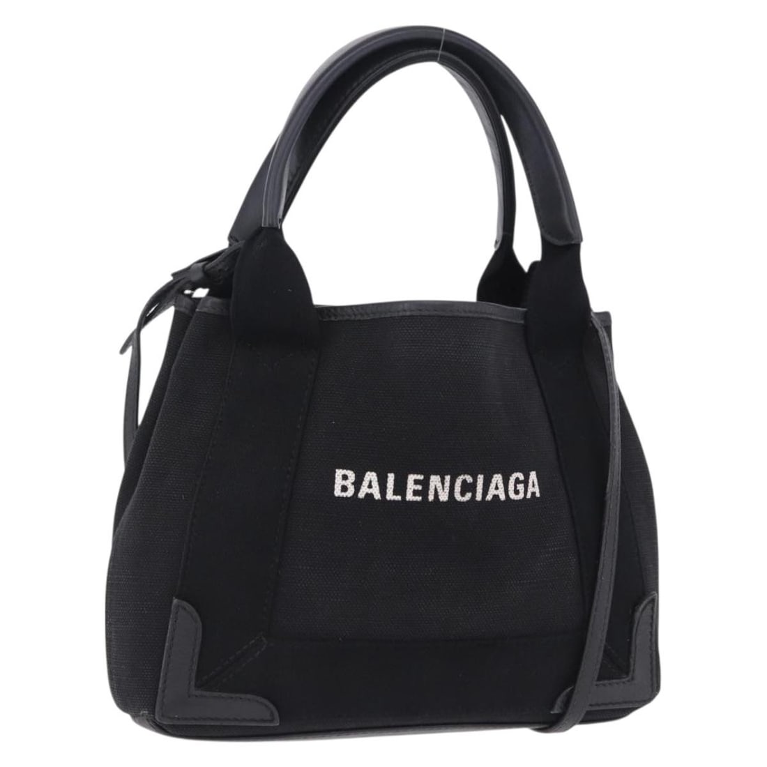 Balenciaga 390346 Navy Cabas XS Canvas Handbag Black Silver: Balenciaga 390346 Navy Cabas XS Canvas Handbag Black Silver Balenciaga Navy Cabas XS handbag in black and silver canvas with a structured everyday silhouette. Made in Italy, this women's handbag inclu