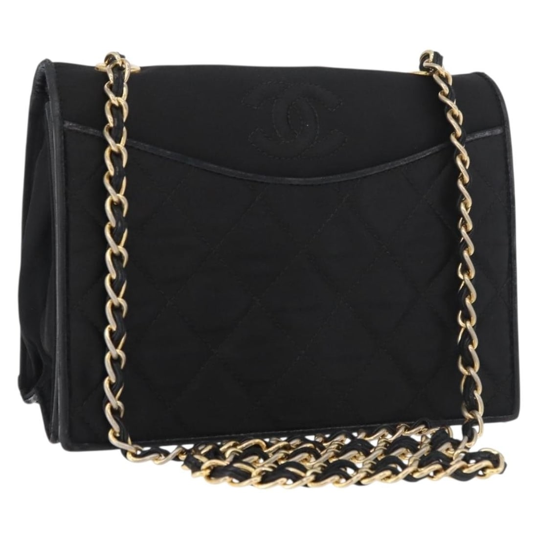 CHANEL Matelasse Nylon Shoulder Bag Black with Gold Chain: CHANEL Matelasse Nylon Shoulder Bag Black with Gold Chain Matelasse chain shoulder bag in black nylon with gold-tone CC detailing. This women's shoulder bag was made in Italy and includes only the bag