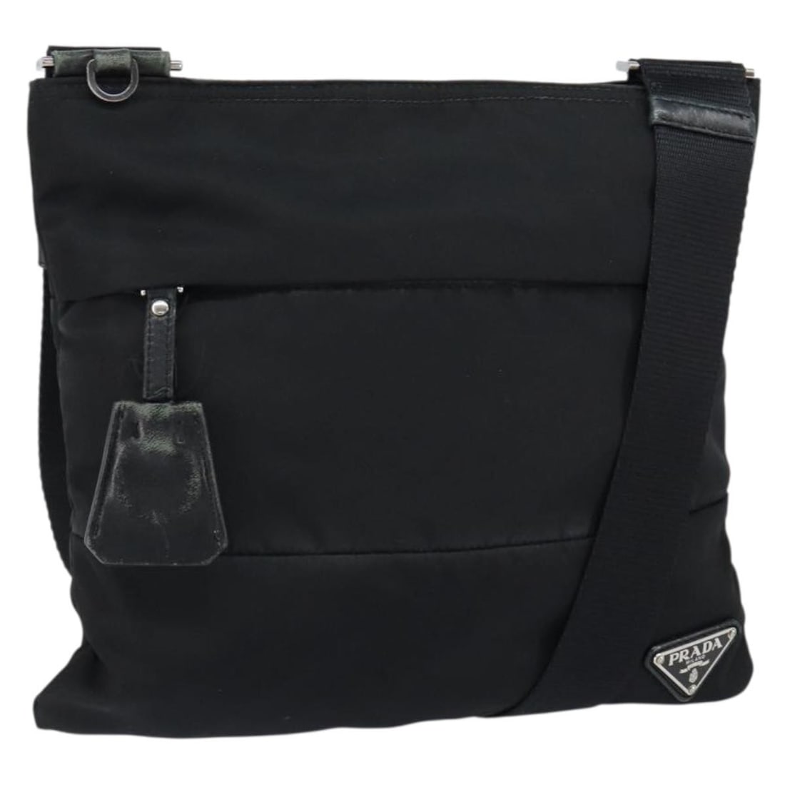 Prada Black Nylon Shoulder Bag Silver Tone Made in Italy: Prada Black Nylon Shoulder Bag Silver Tone Made in Italy Authentic Prada shoulder bag in black nylon with silver-tone accents. Made in Italy, this women's bag features an adjustable shoulder strap and