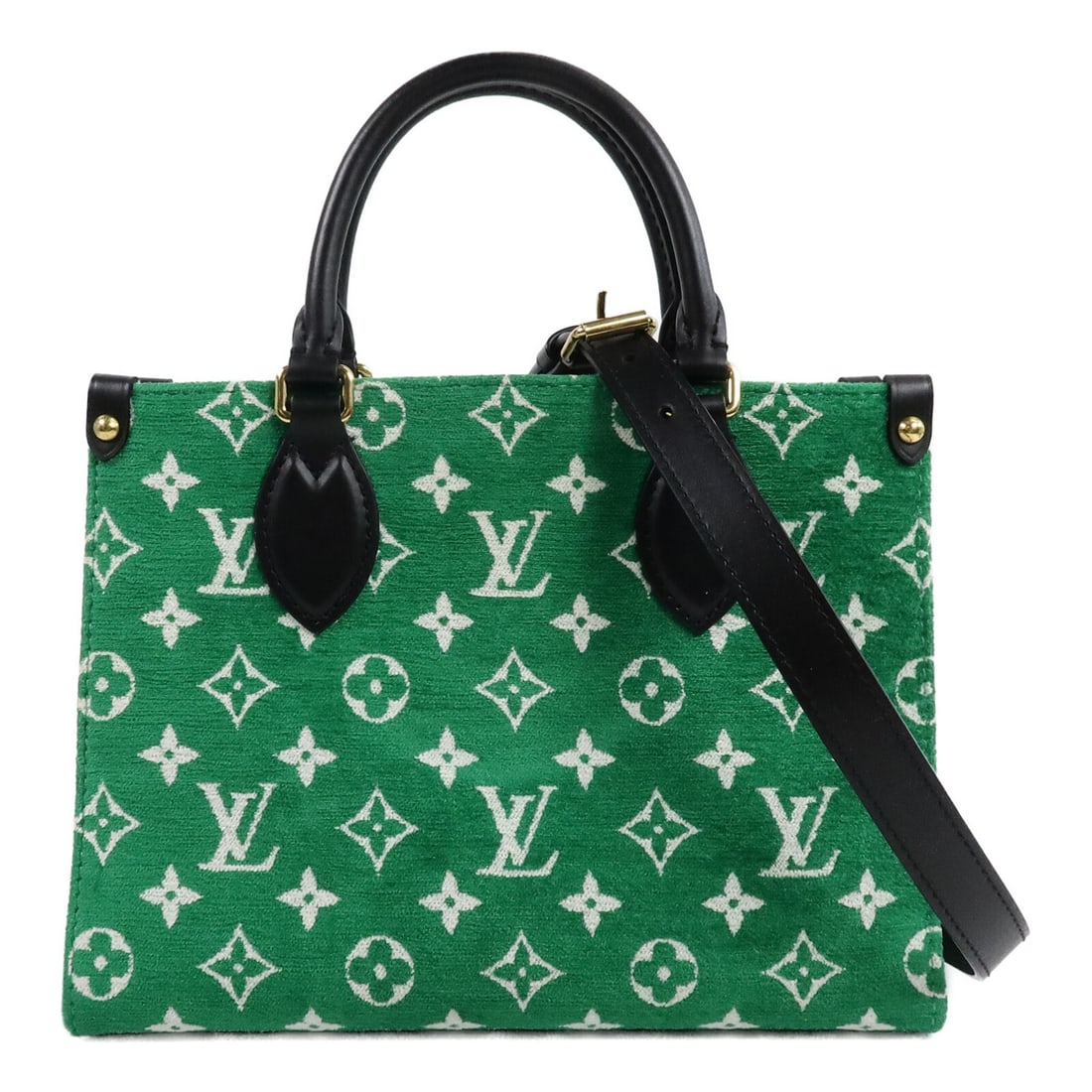 Louis Vuitton OnTheGo PM M46216 2way Shoulder Bag Green White: Louis Vuitton OnTheGo PM M46216 2way Shoulder Bag Green White Louis Vuitton OnTheGo PM 2-way shoulder bag in green and white Monogram jacquard with tufted velvet. This women's bag features dual carry 