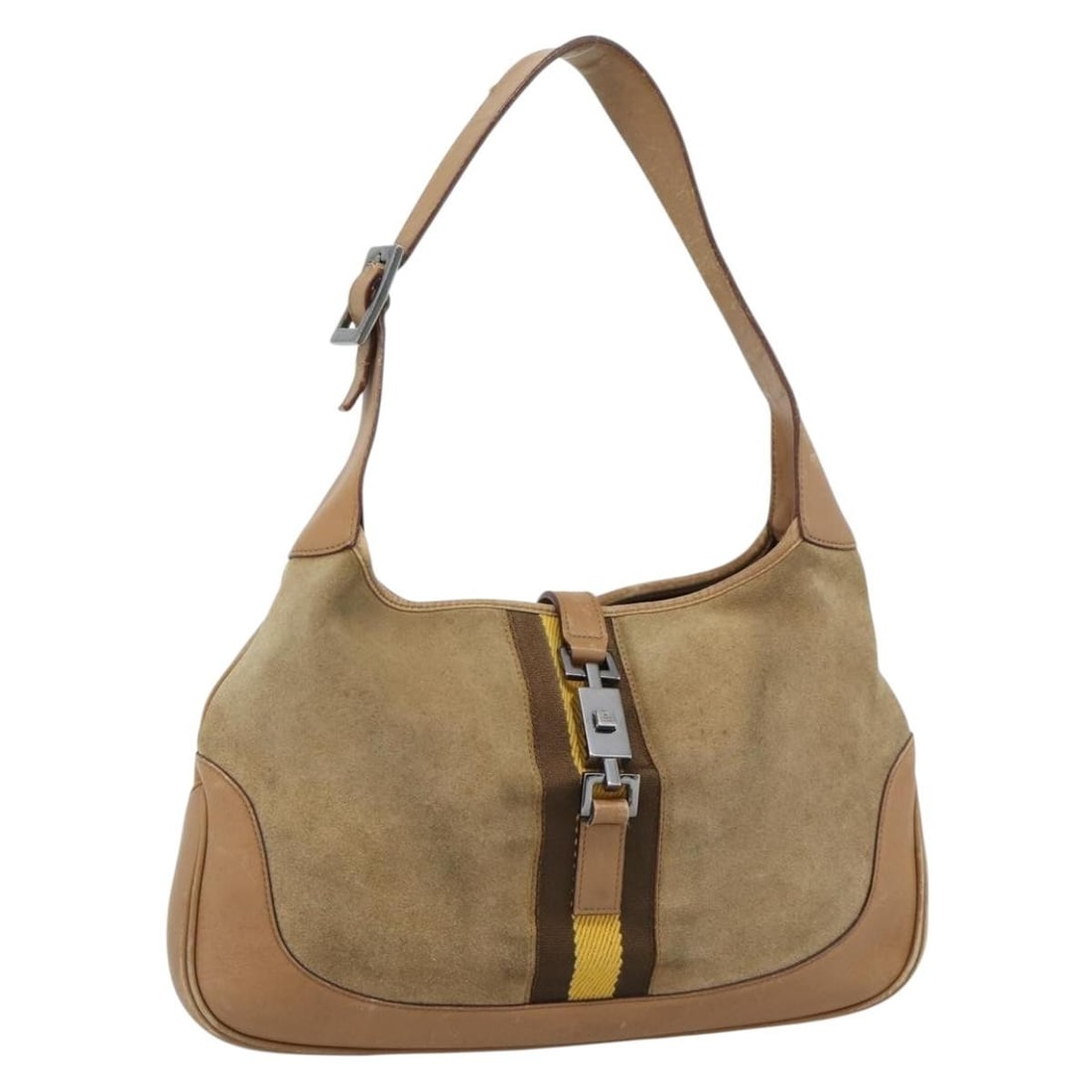 Gucci 001.3306 Jackie Brown Suede Shoulder Bag Silver Tone: Gucci 001.3306 Jackie Brown Suede Shoulder Bag Silver Tone Gucci Jackie shoulder bag in brown suede with silver-tone accents. Made in Italy, this women's bag is a heavily used piece with visible wear 