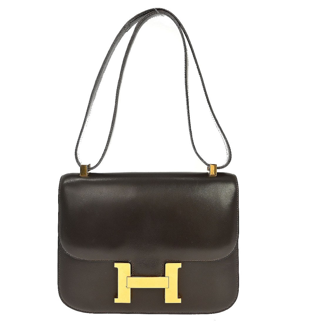 Hermes Constance 23 Brown Box Calf Leather Shoulder Bag: Hermes Constance 23 Brown Box Calf Leather Shoulder Bag Vintage Hermes Constance 23 shoulder bag in brown box calf leather with a leather lining and shoulder strap. The bag features one exterior pocke