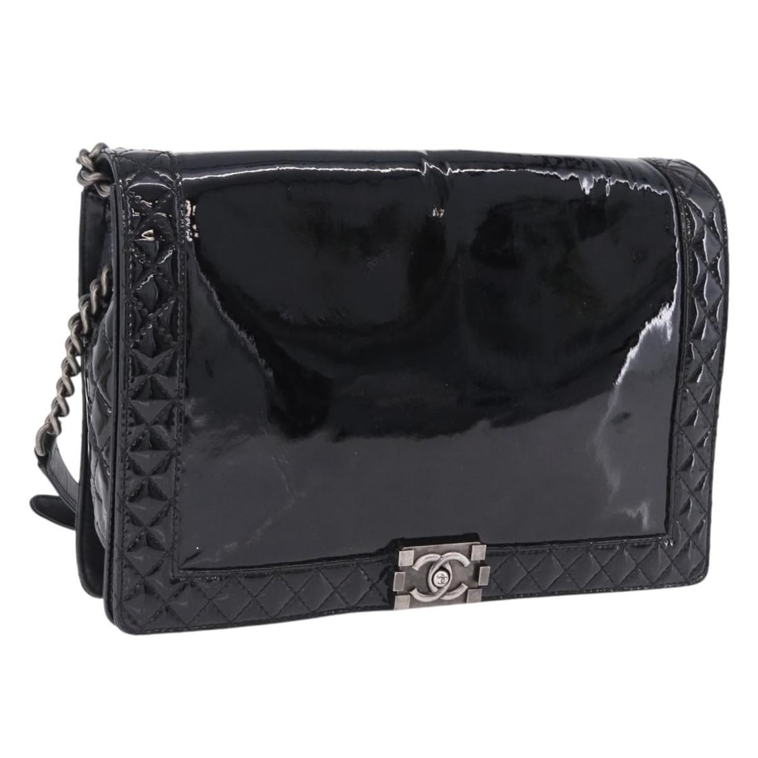 CHANEL Boy Chanel Matelasse Patent Leather Shoulder Bag Black (1 of 18)