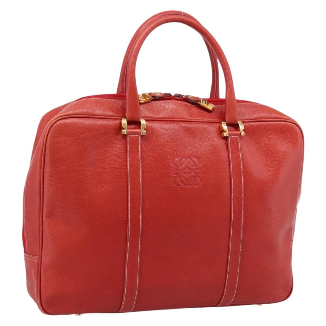 LOEWE Red Leather Business Bag Gold Tone Spain: LOEWE Red Leather Business Bag Gold Tone Spain LOEWE business bag in red leather with gold-tone accents, made in Spain. This women's bag has a structured business style and includes only the item show