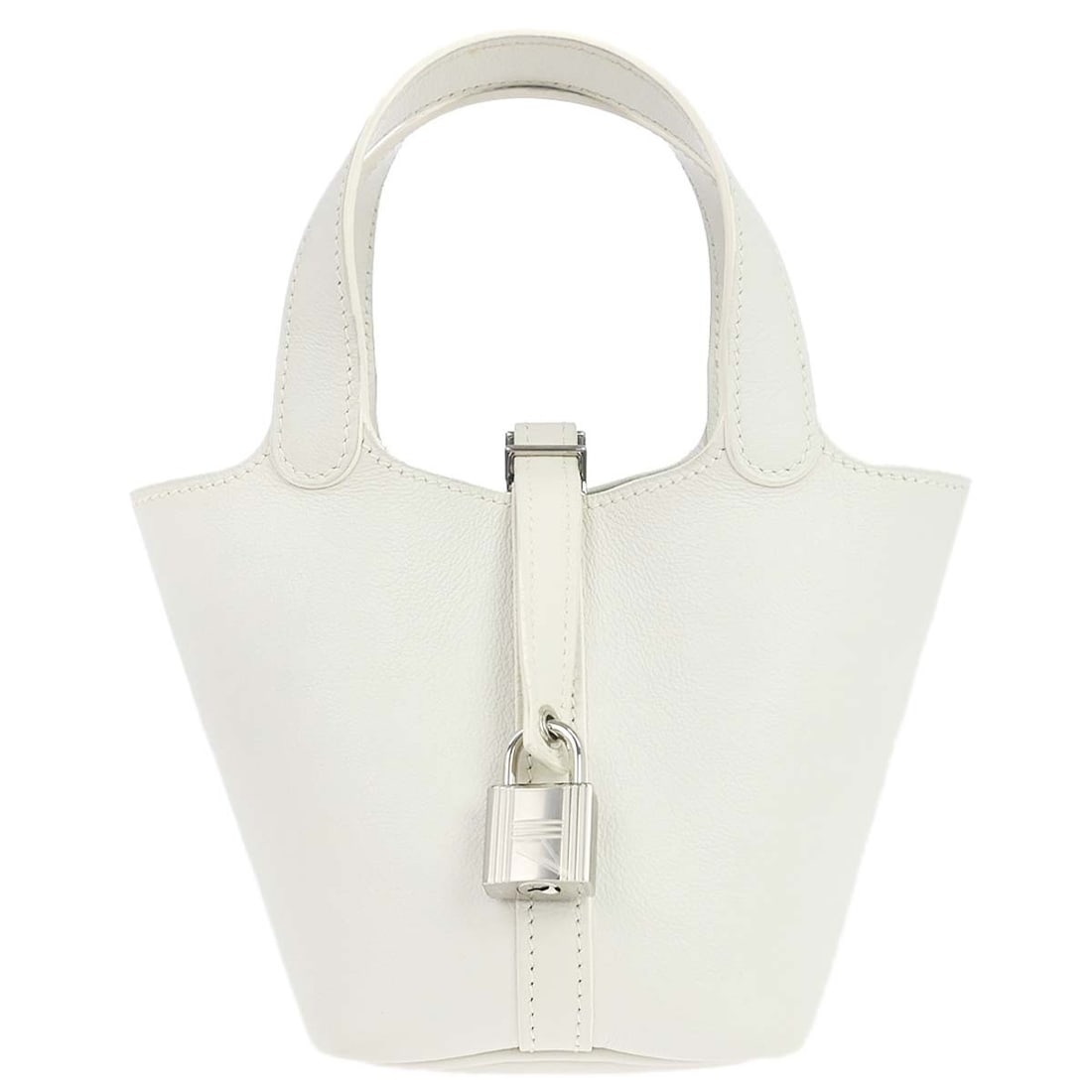 Hermes Picotin Lock 13 White Evercolor Mini Hand Bag: Hermes Picotin Lock 13 White Evercolor Mini Hand Bag Hermes Picotin Lock 13 micro handbag in white Evercolor leather with double handles, leather lining, and a buckle closure with lock accent. Made in