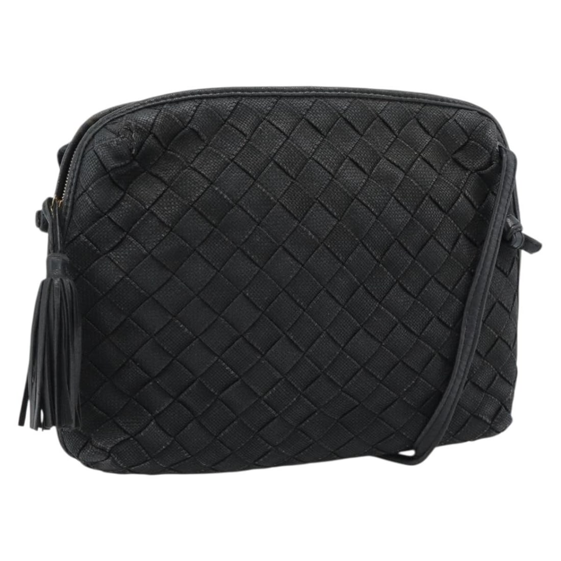 Bottega Veneta Intrecciato Canvas Shoulder Bag Black Gold 190995: Bottega Veneta Intrecciato Canvas Shoulder Bag Black Gold 190995 Bottega Veneta Intrecciato shoulder bag in black and gold canvas, made in Italy. This women's bag includes only the item shown, with no