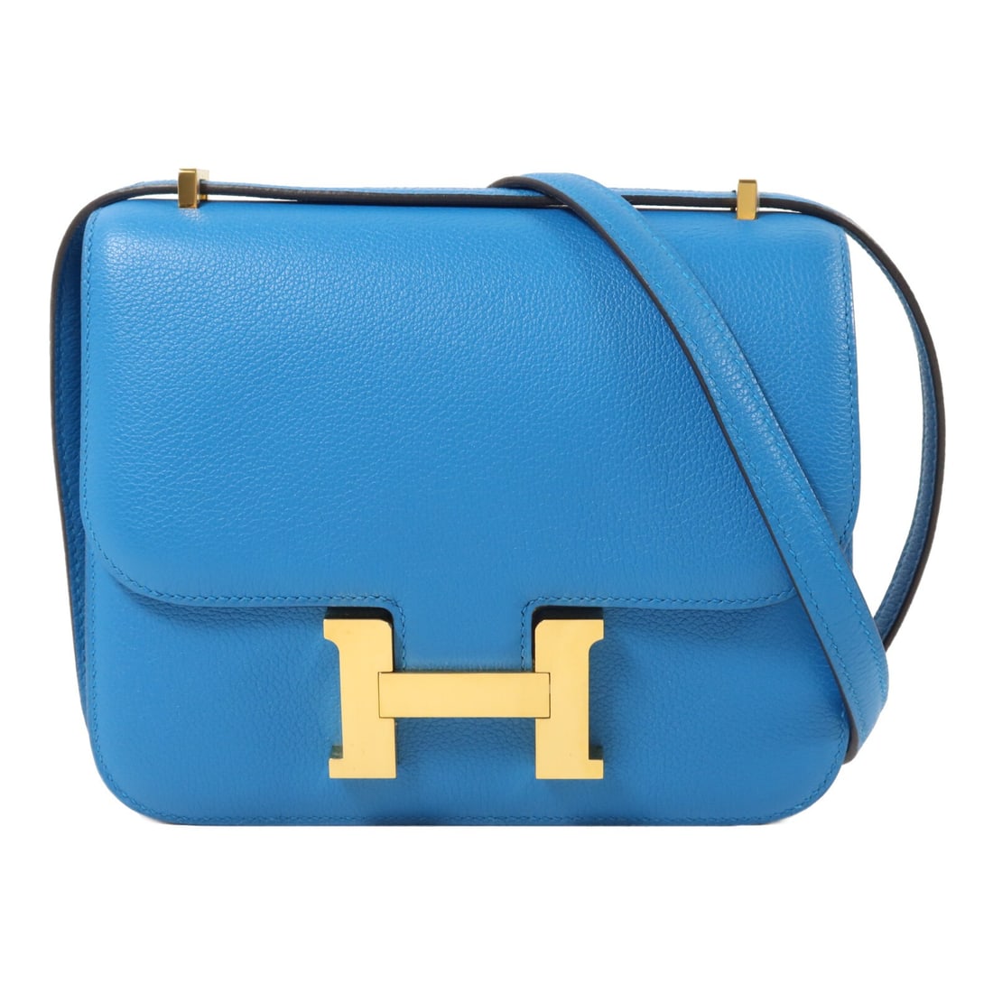 Hermes Constance Mini Evercolor Calfskin Shoulder Bag Bleu Zanzibar: Hermes Constance Mini Evercolor Calfskin Shoulder Bag Bleu Zanzibar Hermes Constance Mini shoulder bag in Bleu Zanzibar Evercolor leather with gold-tone hardware. Made in France, this women's bag feat