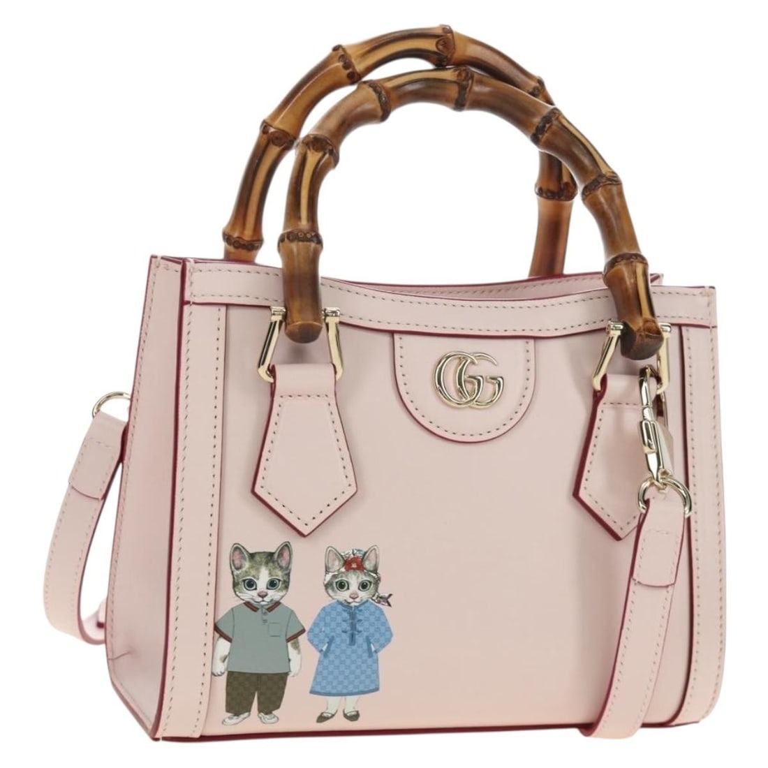 Gucci 841488 Bamboo Leather Handbag 3 Way Pink Gold Italy: Gucci 841488 Bamboo Leather Handbag 3 Way Pink Gold Italy Gucci Bamboo handbag in pink and gold leather, presented in excellent condition. It is a 3-way style with handle drop and includes a dust bag,