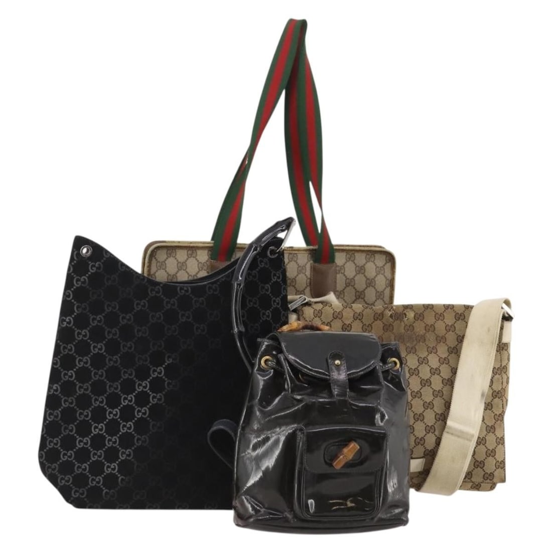 4 Piece Gucci Sherry Line Shoulder Bag Bundle Beige Black: 4 Piece Gucci Sherry Line Shoulder Bag Bundle Beige Black Set of 4 Gucci shoulder bags from the GG Canvas Web Sherry Line in beige and black, crafted in leather and GG canvas. Made in Italy for women.