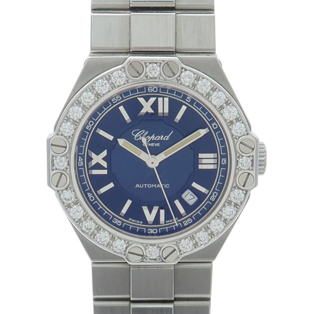 Chopard 25/8342-11 St Moritz ladies automatic stainless steel wristwatch blue: Chopard 25/8342-11 St Moritz ladies automatic stainless steel wristwatch blue Chopard St Moritz 25/8342-11 women's automatic wristwatch with a blue dial and stainless steel case and bracelet. This Swi