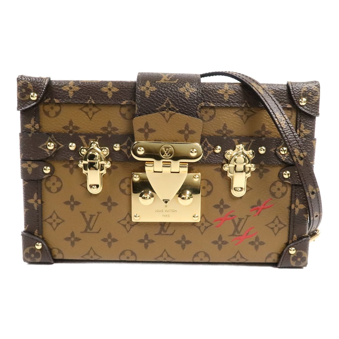 Louis Vuitton Petite Malle Monogram Reverse Shoulder Bag M45960: Louis Vuitton Petite Malle Monogram Reverse Shoulder Bag M45960 Louis Vuitton Petite Malle shoulder bag in Monogram Reverse PVC coated canvas with a brown and black colorway. This women's bag features