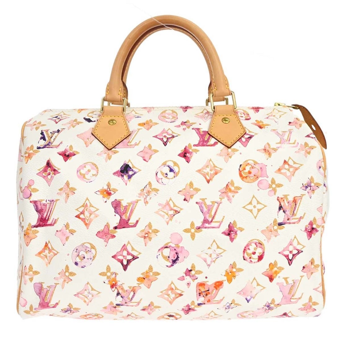 Louis Vuitton Speedy 30 Monogram Watercolor Satchel M95751: Louis Vuitton Speedy 30 Monogram Watercolor Satchel M95751 Vintage Louis Vuitton Speedy 30 handbag in white Monogram watercolor canvas with leather trim and double handles. This satchel-style bag feat