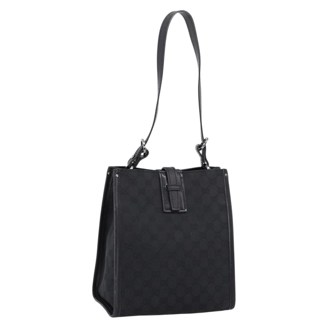 Gucci GG Canvas Black Shoulder Bag Silver Tone 201960: Gucci GG Canvas Black Shoulder Bag Silver Tone 201960 Gucci shoulder bag in black and silver GG canvas, made in Italy. This women's bag features a compact shoulder silhouette and includes only the bag
