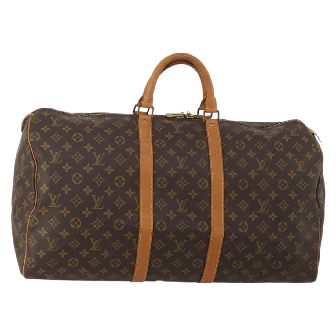 Louis Vuitton M41424 Keepall 55 Monogram Canvas Boston Bag: Louis Vuitton M41424 Keepall 55 Monogram Canvas Boston Bag Louis Vuitton Keepall 55 Boston bag in Monogram canvas, made in France and accompanied by a dust bag. This heavily used piece shows visible w