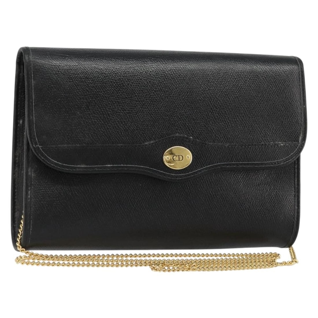 Christian Dior black leather shoulder bag with chain strap: Christian Dior black leather shoulder bag with chain strap Christian Dior shoulder bag in black leather with a chain shoulder strap. Made in France, this women's bag shows heavy use with shape loss, r