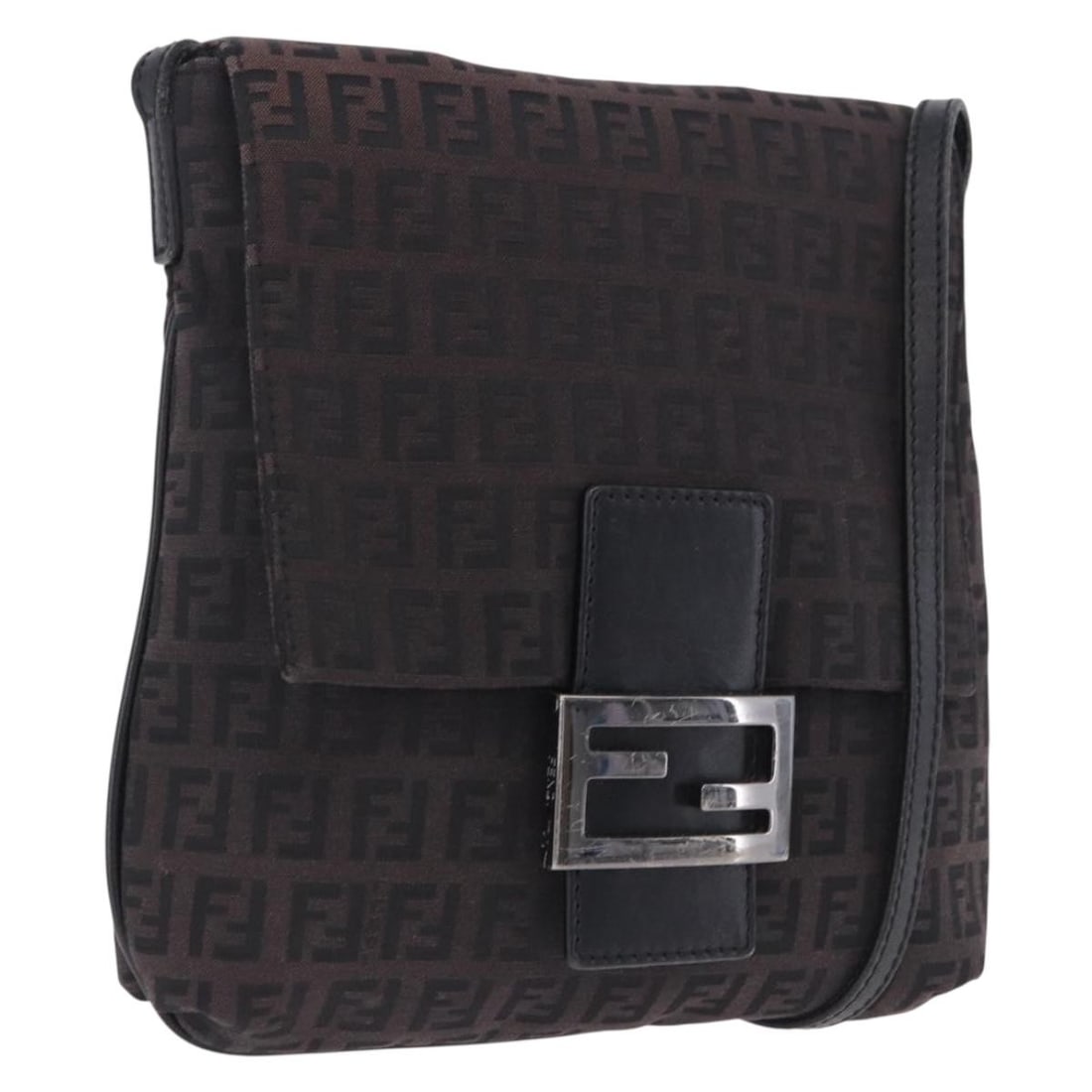 FENDI Zucchino Canvas Shoulder Bag Black Silver 197666: FENDI Zucchino Canvas Shoulder Bag Black Silver 197666 Authentic FENDI shoulder bag in black and silver Zucchino canvas. This women's bag features a slim profile and an adjustable shoulder strap. Cond
