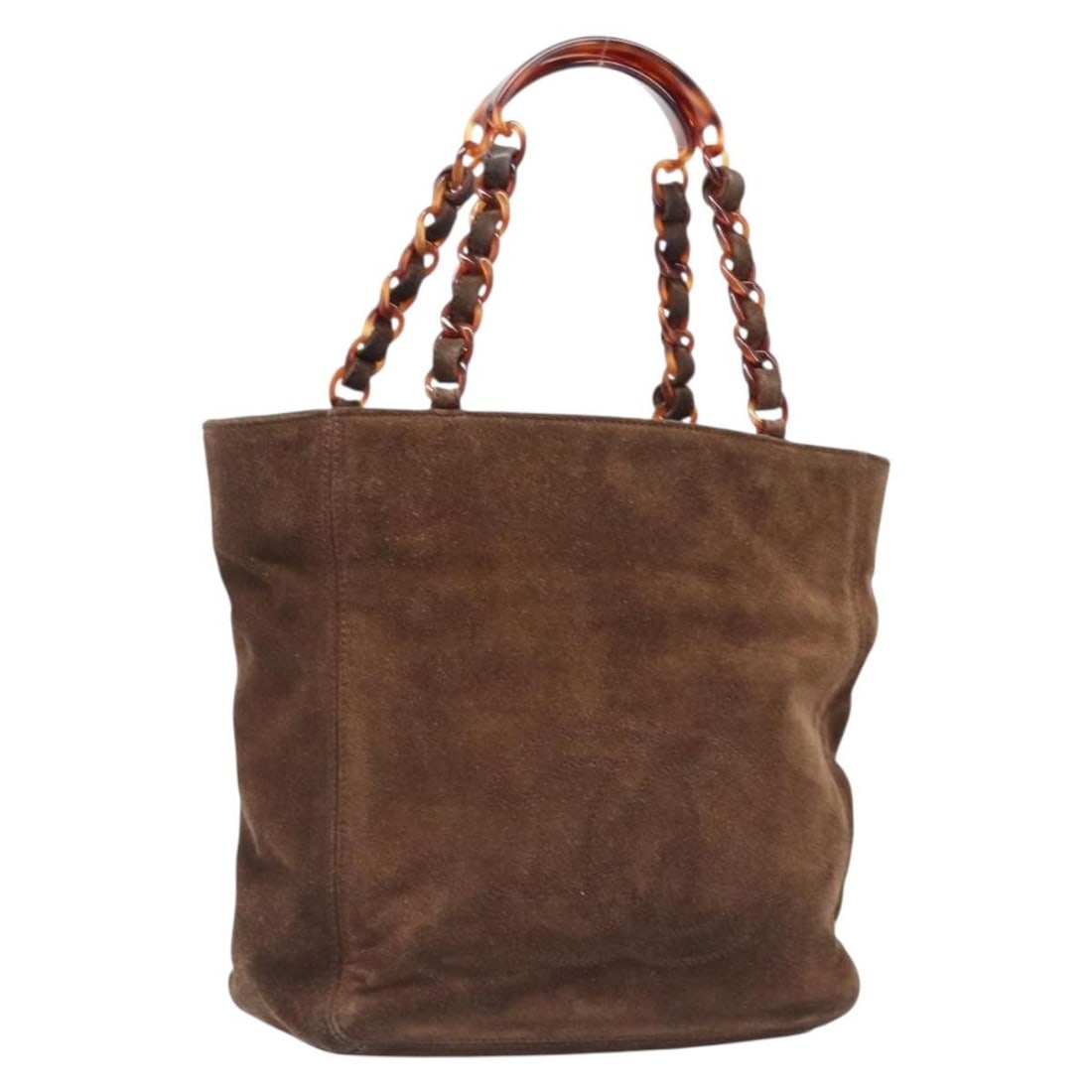 Brown Suede Chain Tote Handbag CHANEL CC Italy: Brown Suede Chain Tote Handbag CHANEL CC Italy Chanel brown suede chain tote bag for women, made in Italy. This tote has a classic CC design and chain handles. It is a heavily used bag with visible we