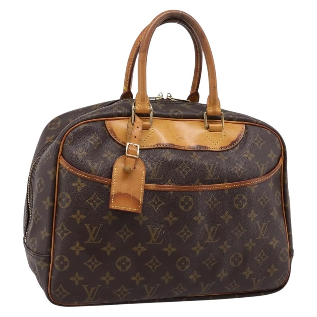 Louis Vuitton M47270 Deauville Monogram Canvas Handbag France: Louis Vuitton M47270 Deauville Monogram Canvas Handbag France Louis Vuitton Deauville handbag in Monogram canvas with name tag included. Made in France, this women's bag is a heavily used piece with v
