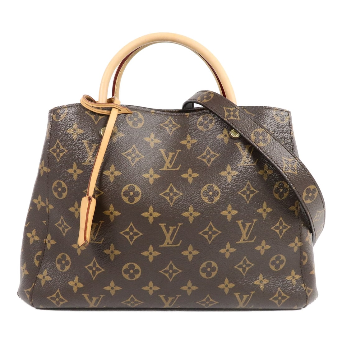 Louis Vuitton Montaigne MM Monogram 2 Way Bag M41056: Louis Vuitton Montaigne MM Monogram 2 Way Bag M41056 Louis Vuitton Montaigne MM 2-way shoulder handbag in brown Monogram PVC coated canvas. Designed for women, this structured bag features dual carry 