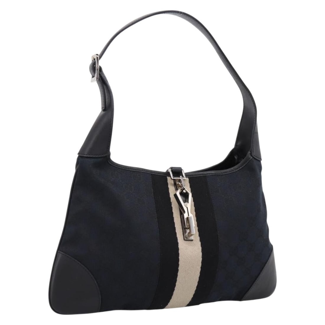 Gucci Jackie Sherry Line GG Canvas Handbag Black Silver 001 4057: Gucci Jackie Sherry Line GG Canvas Handbag Black Silver 001 4057 Gucci Jackie Sherry Line handbag in black and silver GG canvas, made in Italy. This women's handbag features the 001 4057 product line 