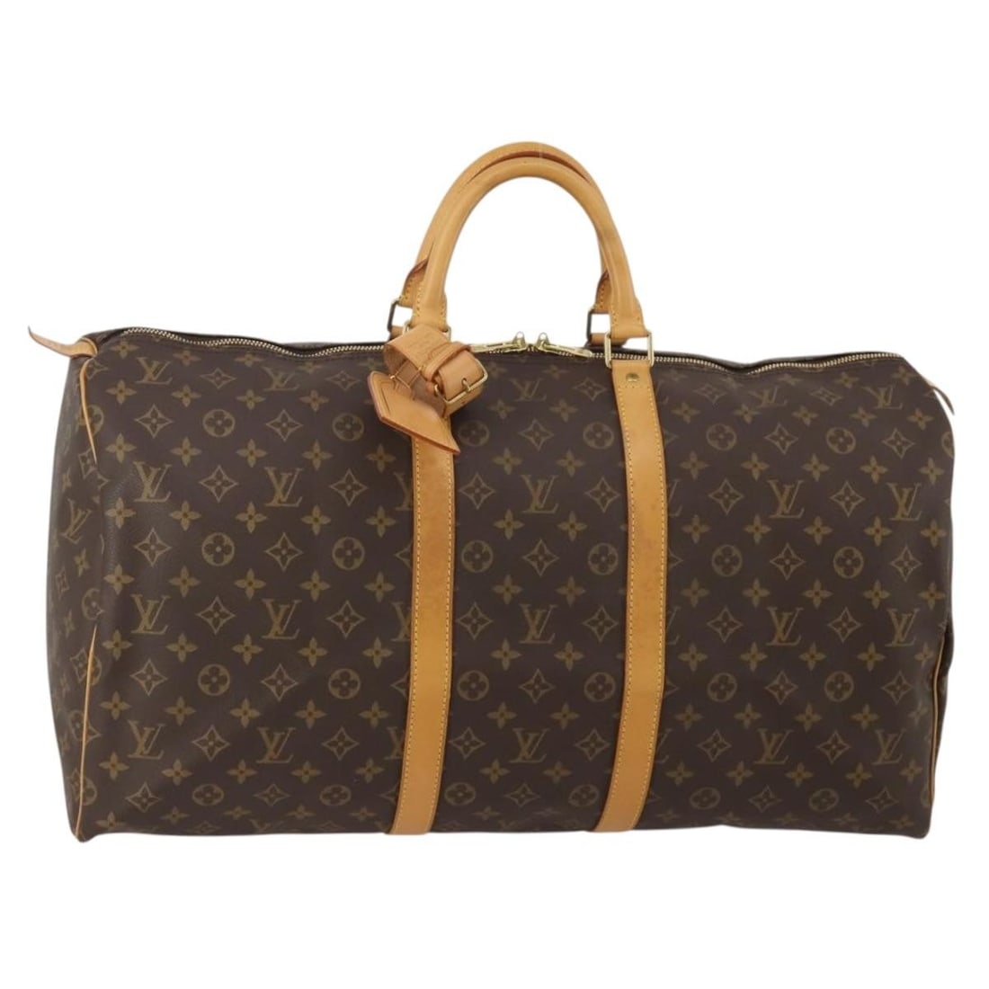 Louis Vuitton M41424 Keepall 55 Monogram Canvas Boston Bag: Louis Vuitton M41424 Keepall 55 Monogram Canvas Boston Bag Louis Vuitton Keepall 55 Boston bag in Monogram canvas, made in France. This travel bag includes a name tag and Powanie. Condition is B with 