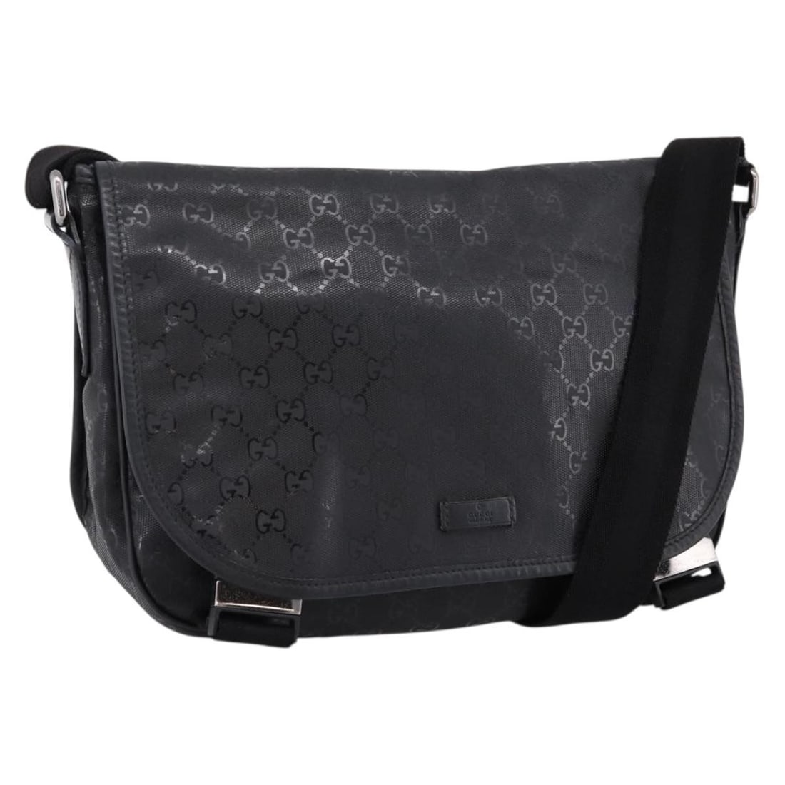 Gucci 201732 GG PVC Leather Shoulder Bag Black Silver: Gucci 201732 GG PVC Leather Shoulder Bag Black Silver Gucci shoulder bag in black and silver PVC leather with an adjustable shoulder strap. Made in Italy, this women's bag shows heavy use with visible