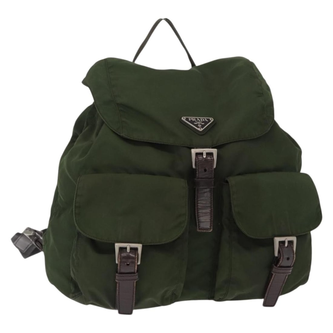 PRADA Khaki Silver Nylon Backpack Authentic Italy: PRADA Khaki Silver Nylon Backpack Authentic Italy Elevate your style with this authentic PRADA Backpack, expertly crafted in Italy from durable nylon in a chic khaki and silver colorway. This versatil
