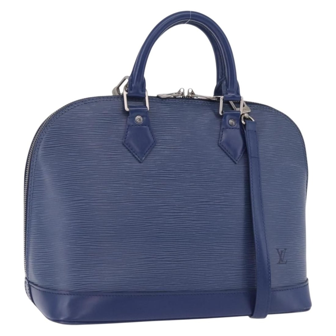Louis Vuitton M5214G Alma Epi Leather Handbag Myrtille: Louis Vuitton M5214G Alma Epi Leather Handbag Myrtille Louis Vuitton Epi Alma handbag in Myrtille leather with shoulder strap. Made in France, this women's handbag shows heavy use with rubbing, stains