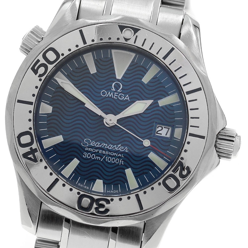 OMEGA Seamaster 300 Ref 2263.80 Blue Dial Quartz Watch: OMEGA Seamaster 300 Ref 2263.80 Blue Dial Quartz Watch OMEGA Seamaster 300 quartz wristwatch with a blue dial, stainless steel case and stainless steel bracelet. This unisex watch features a date disp