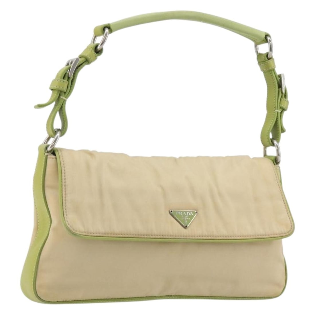 PRADA Beige Silver Nylon Shoulder Bag Made in Italy: PRADA Beige Silver Nylon Shoulder Bag Made in Italy Authentic Prada shoulder bag in beige and silver nylon. This women's bag is made in Italy and includes only the item shown, with no box or dust bag.