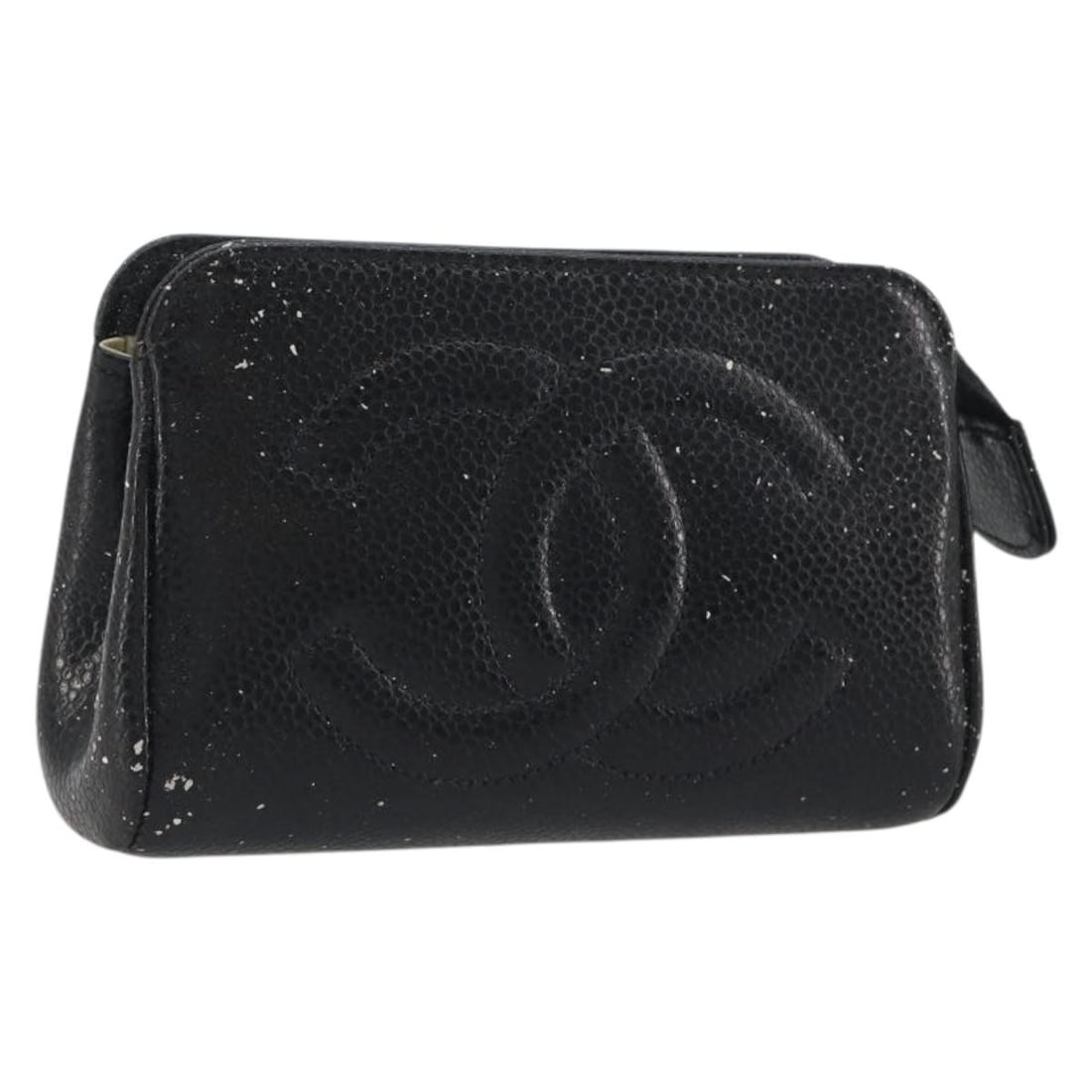 CHANEL Coco Mark Caviar Skin Pouch Black Gold CC: CHANEL Coco Mark Caviar Skin Pouch Black Gold CC Compact Chanel Coco Mark pouch in black grained calf skin with gold-tone CC detailing. Made in France, this women's pouch shows heavy overall wear, inc