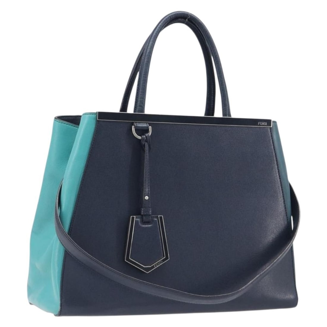 Fendi 2 Jours Leather 2way Handbag Navy Silver Tone: Fendi 2 Jours Leather 2way Handbag Navy Silver Tone Fendi 2 Jours 2-way handbag in navy leather with silver-tone accents. Made in Italy, this women's handbag includes a shoulder strap for hand or shou