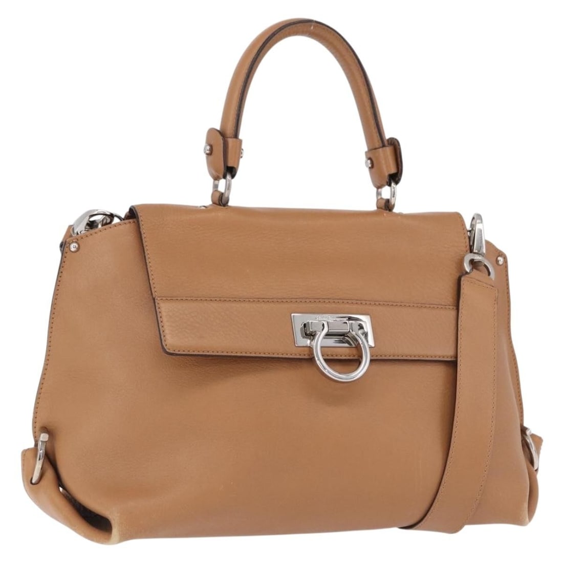 Leather 2way handbag Salvatore Ferragamo Sofia Gancini beige silver: Leather 2way handbag Salvatore Ferragamo Sofia Gancini beige silver Salvatore Ferragamo Sofia Gancini 2-way handbag in beige leather with silver-tone accents. Designed for women and made in Italy, thi
