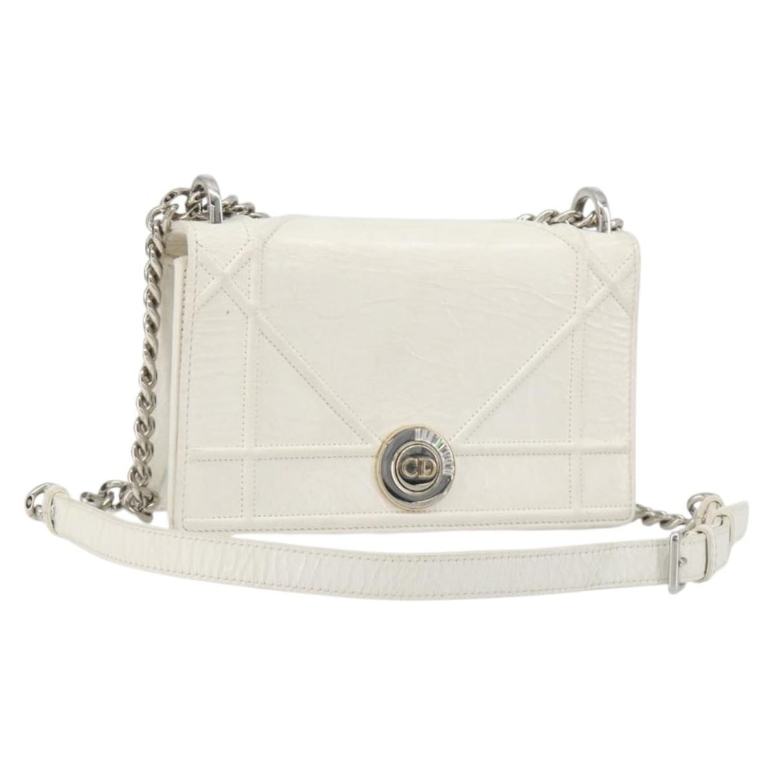 Christian Dior Leather Shoulder Bag White and Gold Italy: Christian Dior Leather Shoulder Bag White and Gold Italy Christian Dior shoulder bag in white and gold leather with a chain strap. This women's bag was made in Italy and shows heavy use, including rep