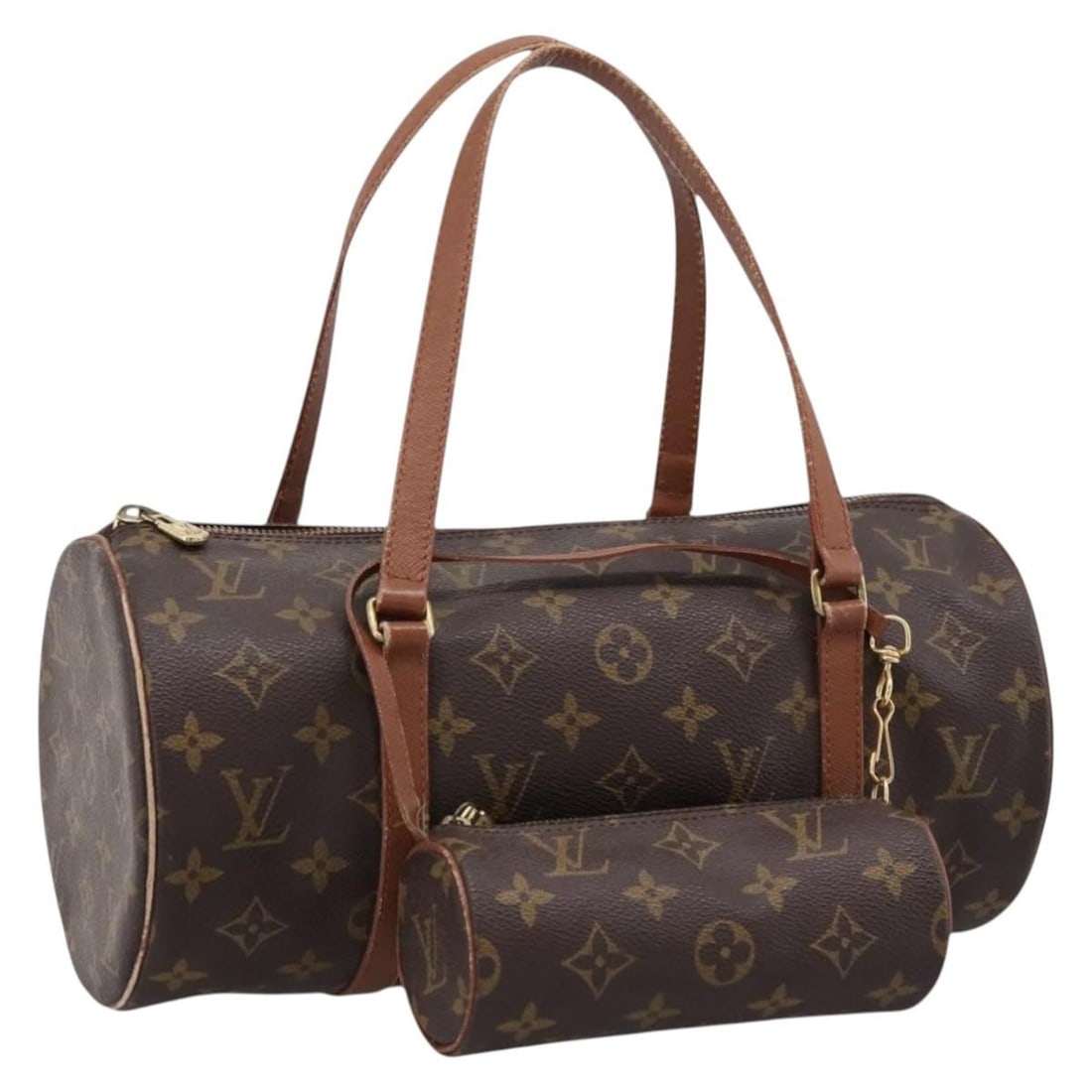 Louis Vuitton M51365 Papillon 30 Monogram Canvas Handbag with Pouch: Louis Vuitton M51365 Papillon 30 Monogram Canvas Handbag with Pouch Louis Vuitton Papillon 30 handbag in Monogram canvas with a cylindrical silhouette and included pouch. Made in France, this women's 