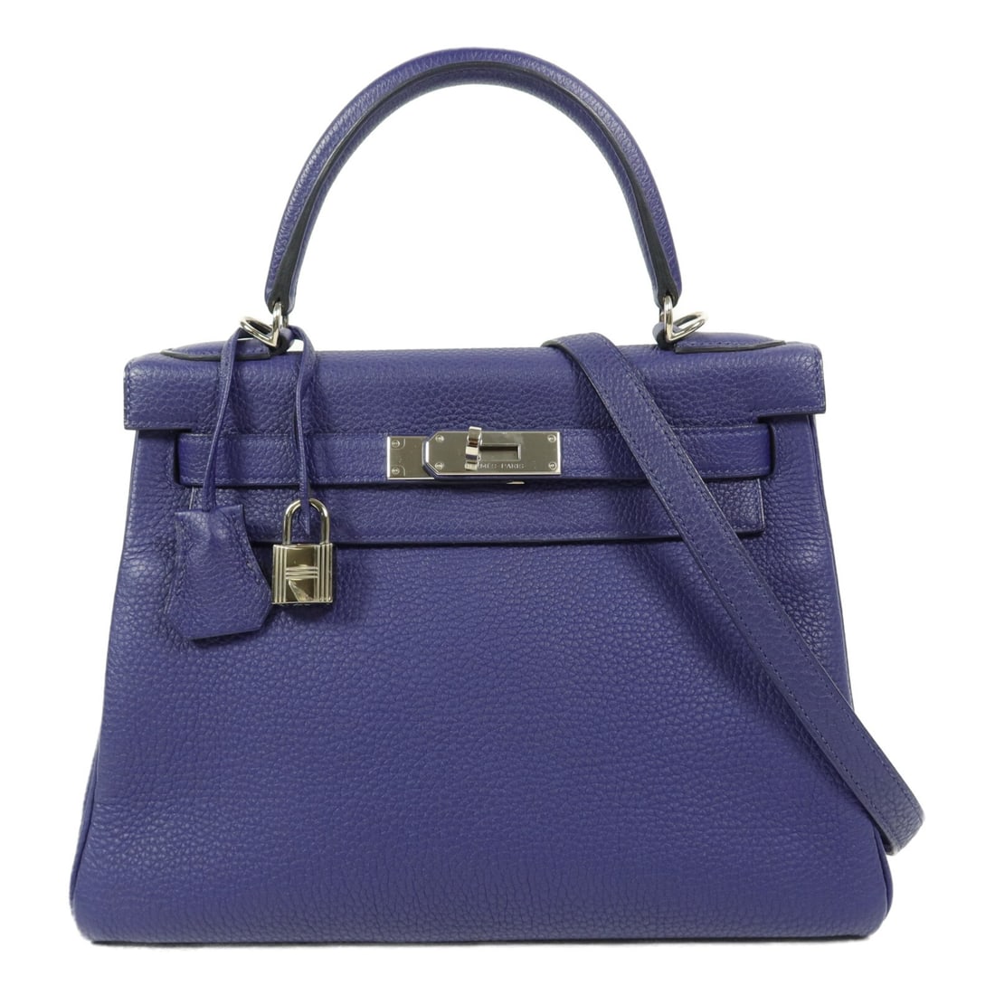 Hermes Kelly 28 Taurillon Clemence 2 Way Shoulder Bag Cassis: Hermes Kelly 28 Taurillon Clemence 2 Way Shoulder Bag Cassis Hermes Kelly 28 2-way shoulder bag in Taurillon Clemence leather with a Cassis and blue color combination. This structured handbag features