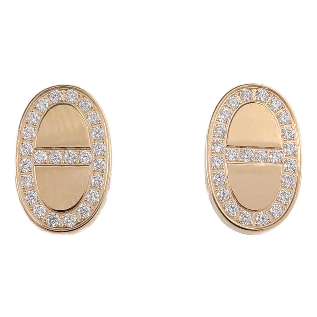 Hermes Chaine d'ancre Contour stud earrings in 18K rose gold with diamonds: Hermes Chaine d'ancre Contour stud earrings in 18K rose gold with diamonds Hermes Chaine d'ancre Contour stud earrings in 18K pink gold with diamond accents. The earrings are noted as very good condit