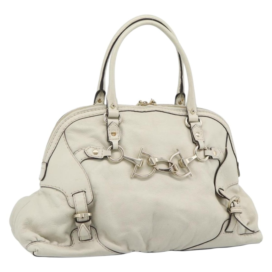 Gucci 189890 Horsebit leather Boston bag gold ivory: Gucci 189890 Horsebit leather Boston bag gold ivory Gucci Boston bag in gold and ivory leather with Horsebit detailing. This women's handbag includes a dust bag and is made in Italy. Condition is B wi