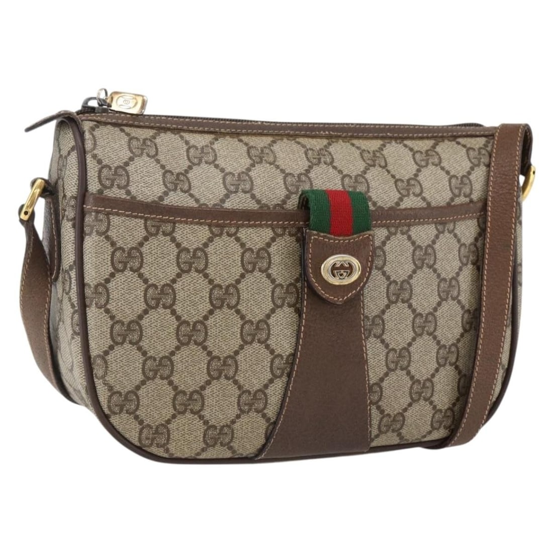 Gucci Sherry Line GG Supreme PVC Leather Shoulder Bag Beige Gold: Gucci Sherry Line GG Supreme PVC Leather Shoulder Bag Beige Gold Gucci GG Supreme Web Sherry Line shoulder bag in beige and gold PVC leather with GG canvas construction. Made in Italy, this women's ba