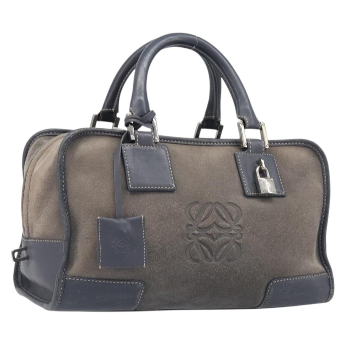 LOEWE Americana 28 suede handbag gray silver with padlock keys (1 of 18)