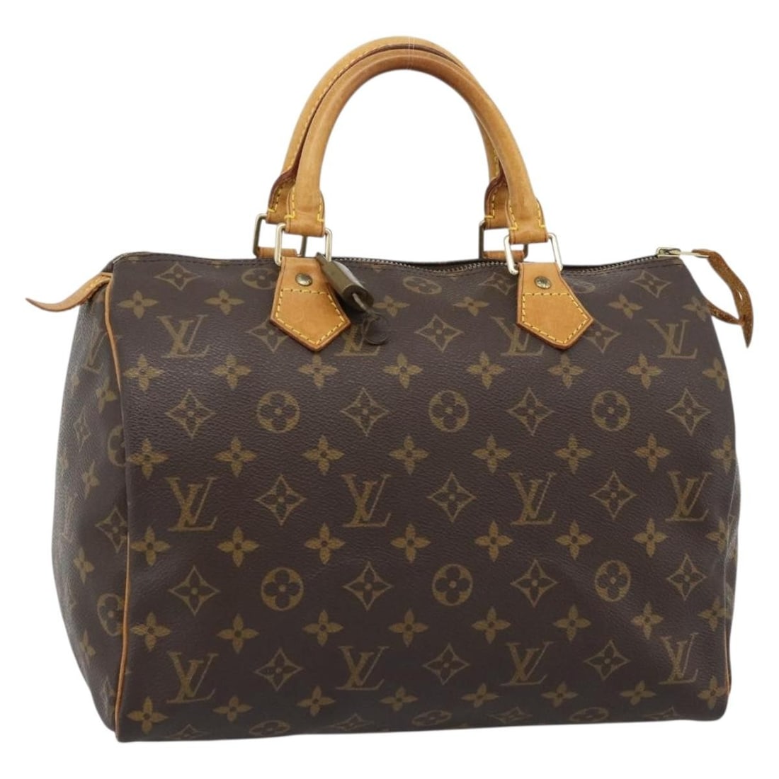 Louis Vuitton M41526 Speedy 30 Monogram Canvas Handbag: Louis Vuitton M41526 Speedy 30 Monogram Canvas Handbag Louis Vuitton Speedy 30 handbag in Monogram canvas, made in France. This women's handbag includes a padlock and one key. Condition is heavily use