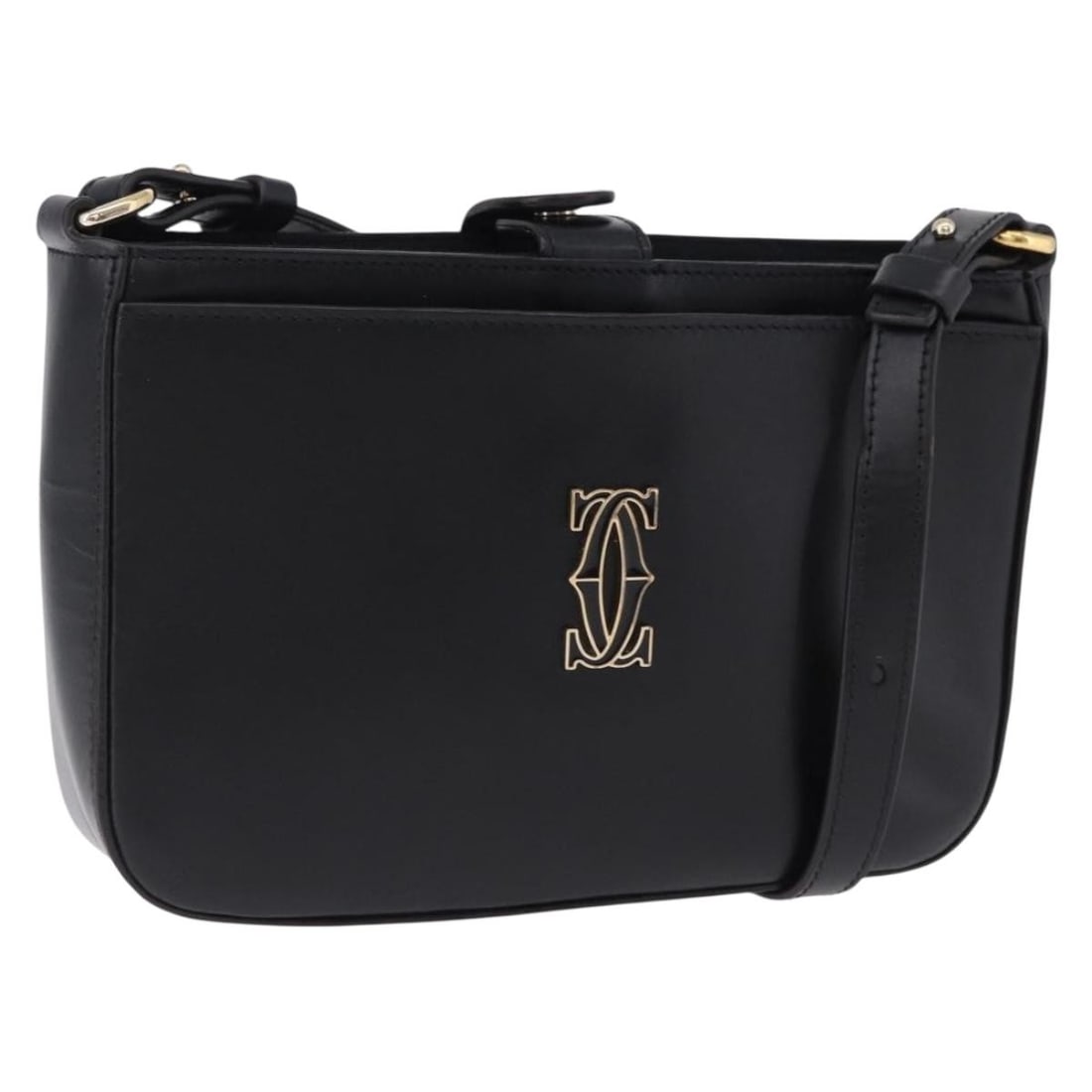 Cartier C de Cartier Black Leather Shoulder Bag with Dust Bag: Cartier C de Cartier Black Leather Shoulder Bag with Dust Bag Cartier C de Cartier shoulder bag in black leather with gold-tone accents. This women's bag includes a dust bag and has been repainted at 
