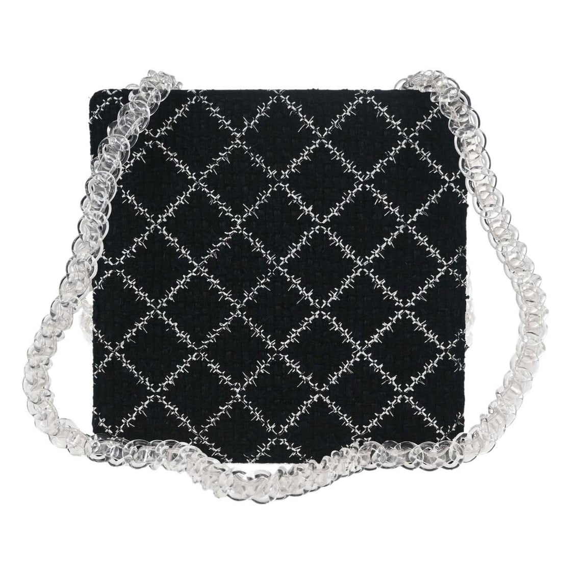 CHANEL Small Black Tweed Shoulder Tote with Acrylic Chain: CHANEL Small Black Tweed Shoulder Tote with Acrylic Chain Chanel small shoulder tote bag in black tweed with acrylic and vinyl details. This women's bag features a chain shoulder strap, logo accents, 